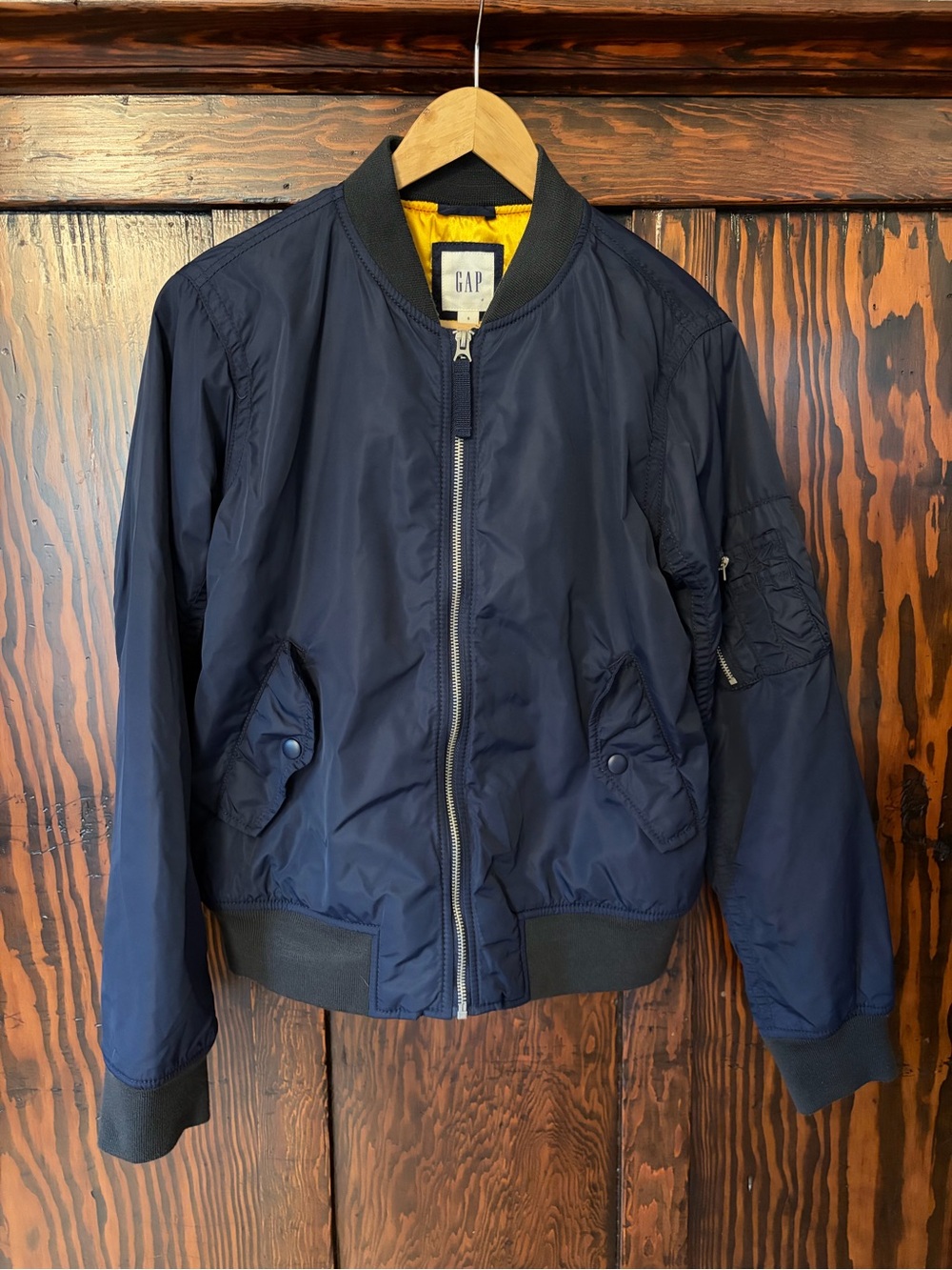 GAP Nylon Navy Bomber Jacket with Yellow Interior